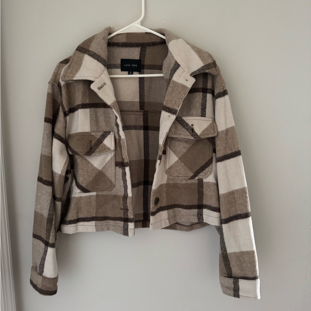 Love Tree Brown and Cream Checkered Coat